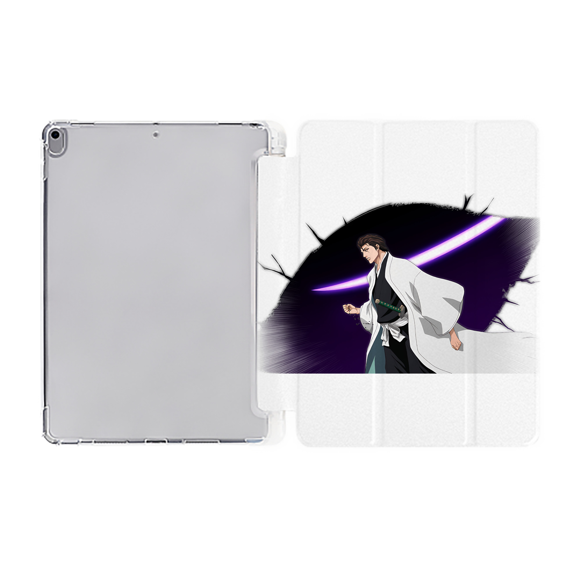 （画像用） ブリーチ 藍染 惣右介（あいぜん そうすけ） BLEACH Aizen Sousuke IPad ケース ペン収納付き 三つ折りスタンド PUレザー×シリコン 対応機種9.5/10.5/10.9インチ